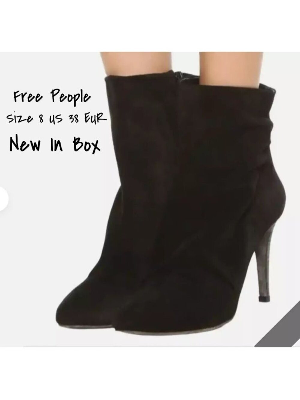 Free People Suede Zip Ankle Boots Black Fairfax Size 8 US 38 EUR New In Box